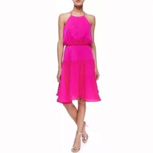 Milly 
Halter Silk Crepe Swing Flared Tier Dress 8